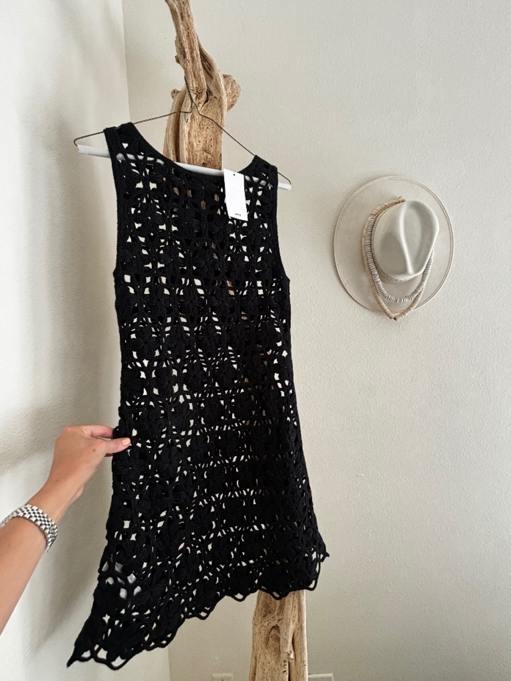 MANGO Black Floral Crochet Cover Up Dress NWT Size S